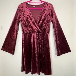 Mossimo Dress Sz L Red Velvet Velour Whimsigoth Witchcore Long Flare Sleeves
